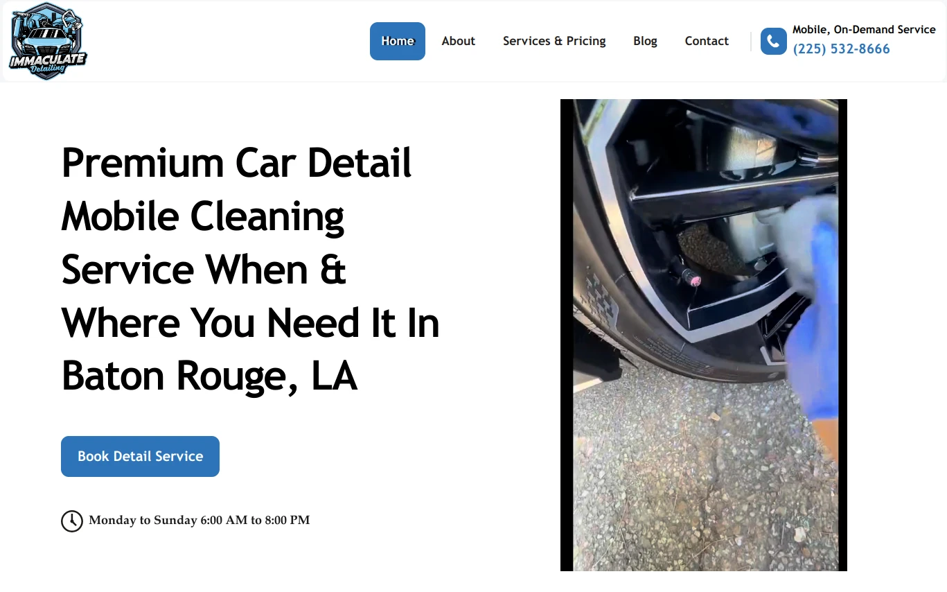 Immaculate Car Wash archived website: original page layout and content.